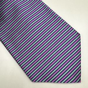 Brooks Brothers Makers Horizontal Striped Tie Pink & Green Pure Silk Preppy